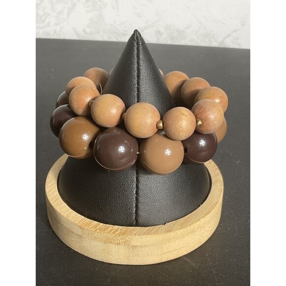 2 Wooden & Resin Beaded Stretch Bracelet Brown Earth Tones - Picture 3 of 4